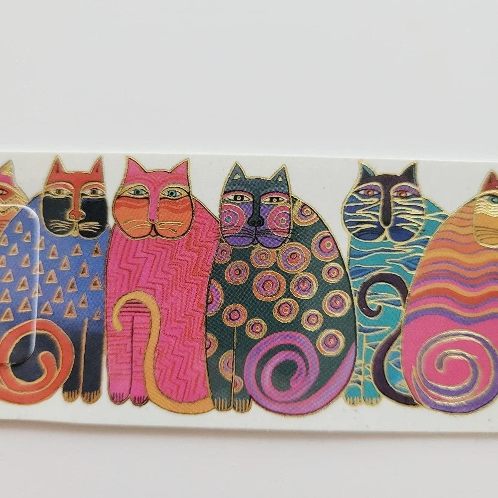 Vintage 90s Feline Family Portrait Laurel Burch gold cats Tab Bookmark XKT-12394